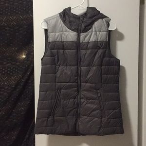 Grey hooded puffer vest